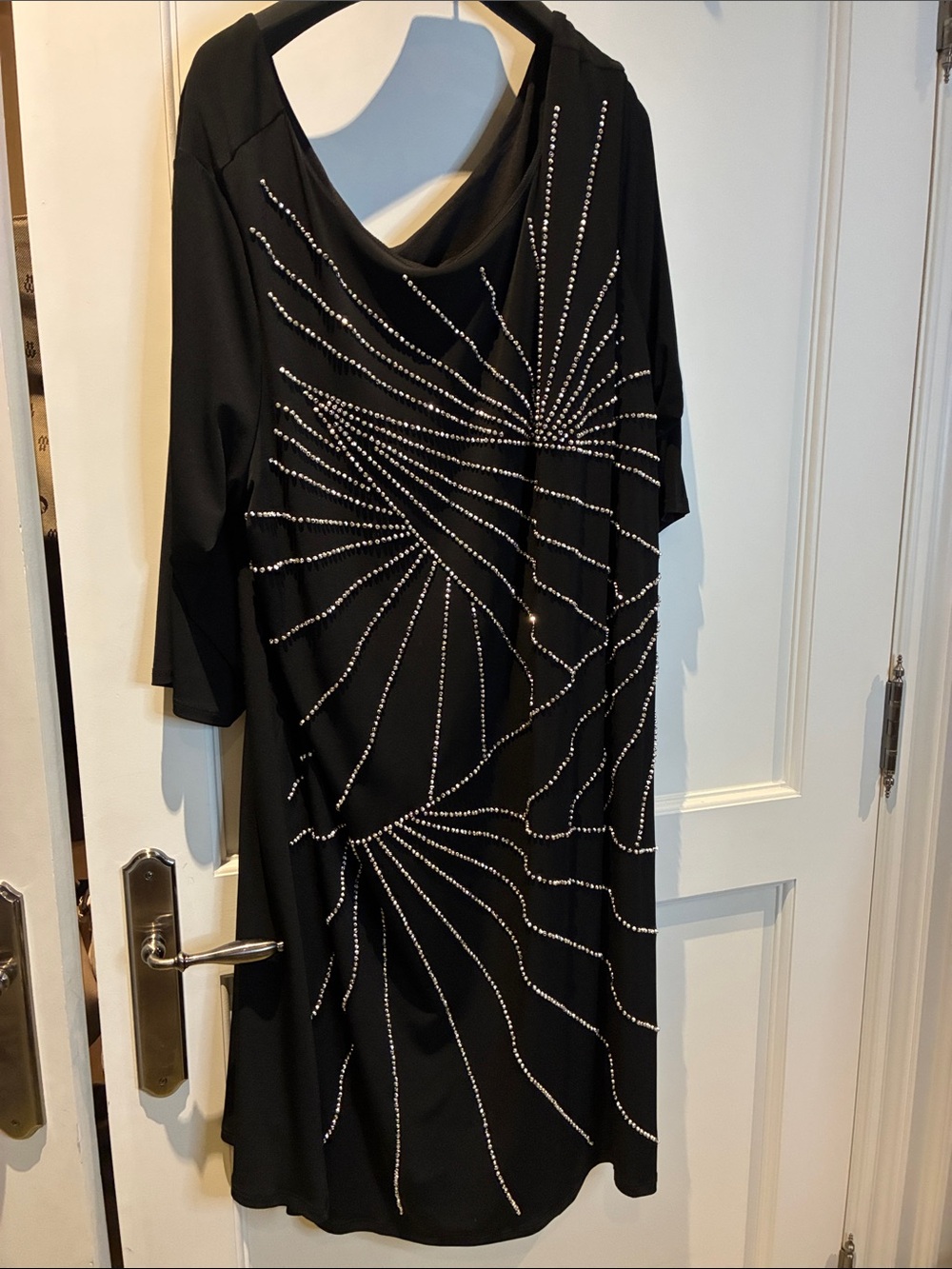 Catherines Black Long Sleeve Cowl Neck Dress with Rhinestone Starburst ⭐️
